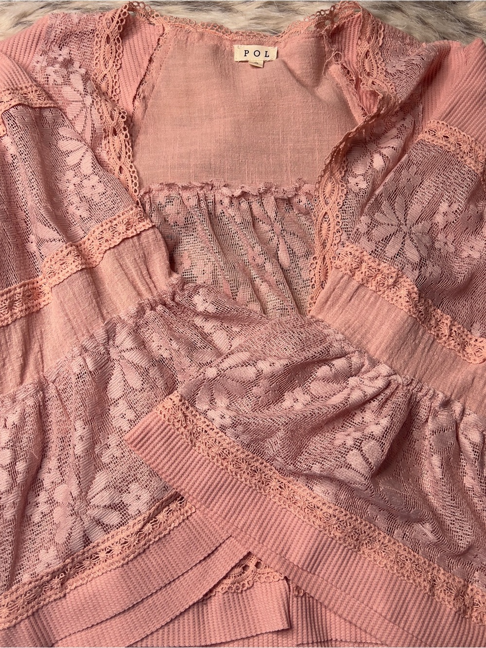 POL Pink Lace Knit Kimono Cardigan - Picture 6 of 6